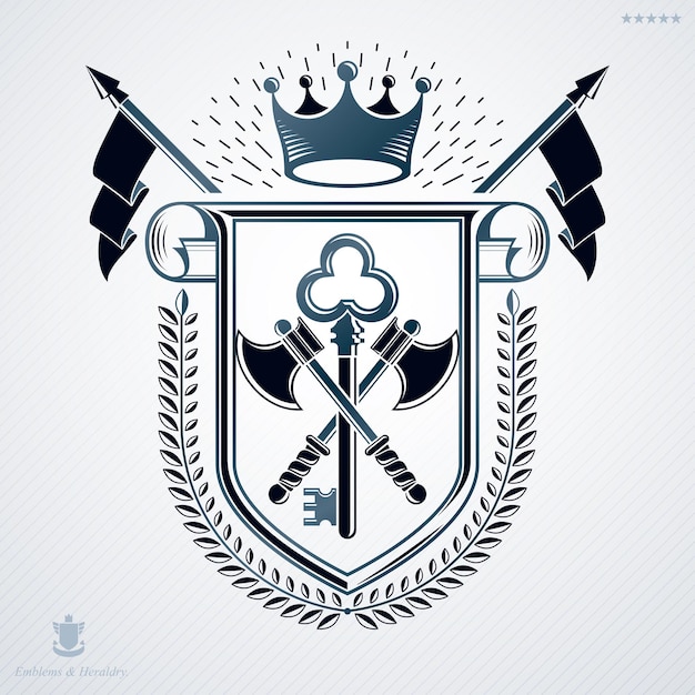 Vector heraldic sign made with decorative elements, vintage majestic emblem.