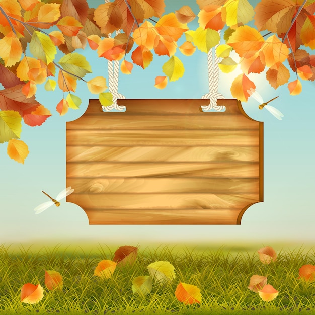 Vector herfst landschap houten plank