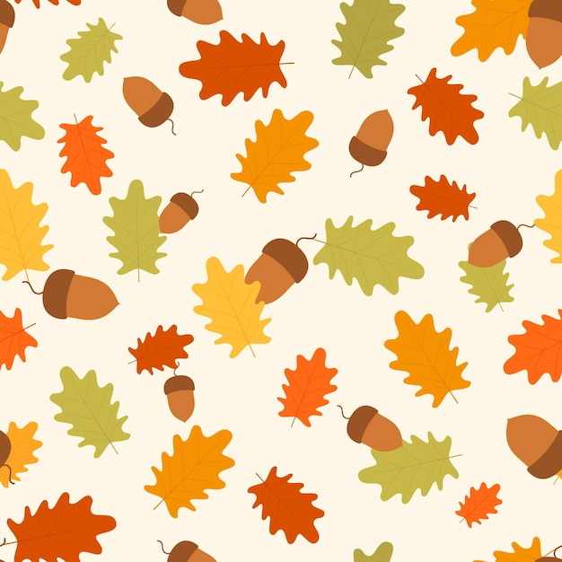 Vector herfst naadloos patroon met bladeren en eikels