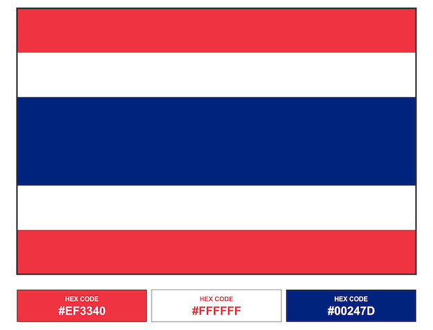 Vector vector and hex code nation flag of thailand