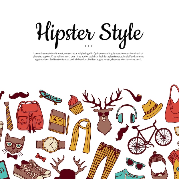 Vector vector hipster doodle background with text template