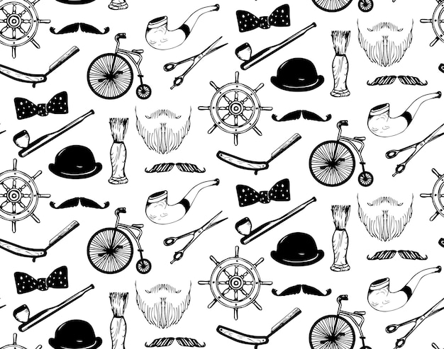 Vector hipster seamless pattern in trendy hand sketched style