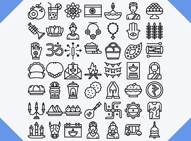 vector holi line icon set