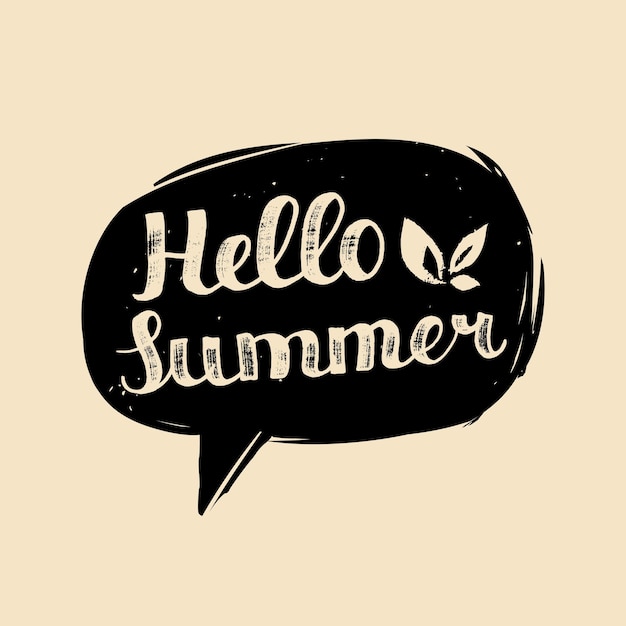 Poster di tipografia con scritte a mano per le vacanze vettoriali ciao estate in bolla vocale logo o etichetta di design con citazione divertente