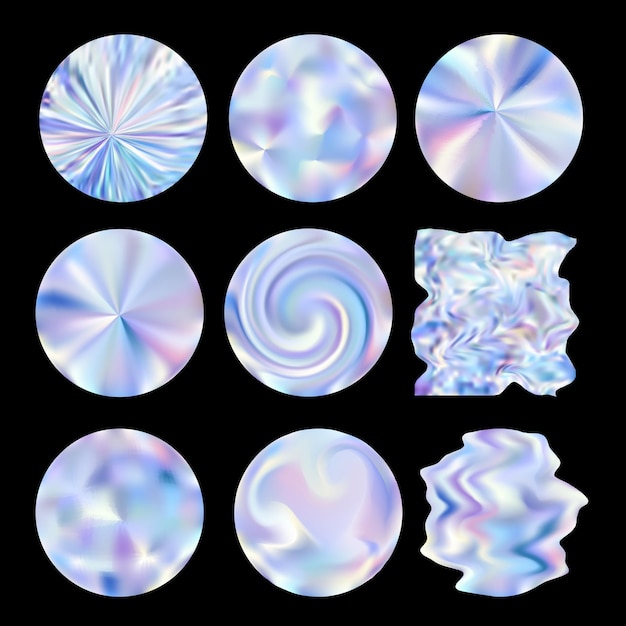 Vector holographic or metallic Y2K elements for design round and abstract shaped elements