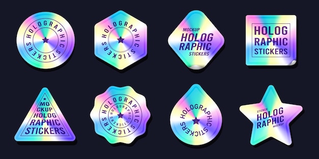 Vector vector holographic stickers or hologram tags isolated realistic gradient label or holography seal