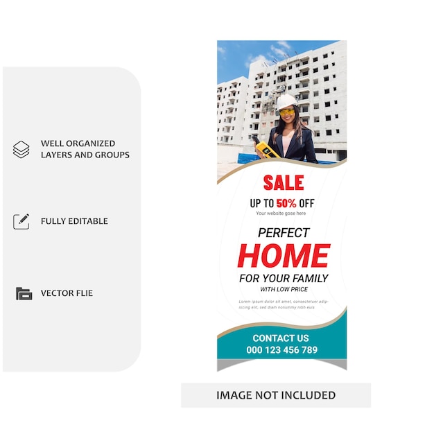Vector home for sale real estate rollup banner template design