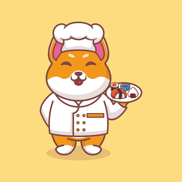 Vector hond chef-kok mascotte logo cartoon schattig creatieve kawaii