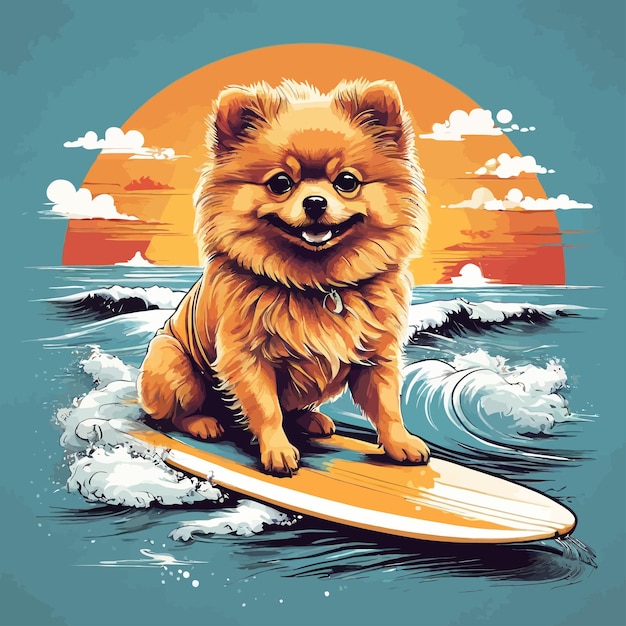 Vector hond surfen in de golven mockup