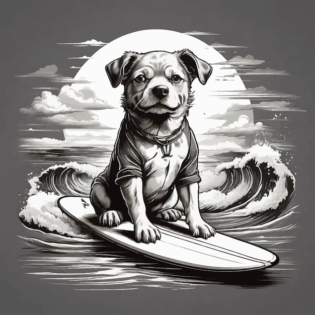 Vector hond surfen in de golven mockup