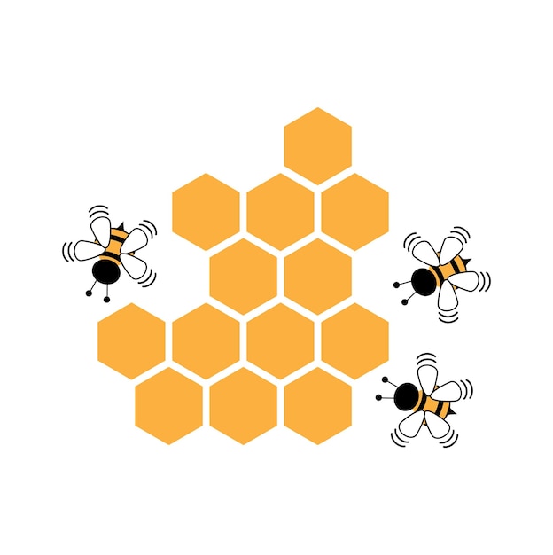 Vector Honeycomb beehive with hexagon grid cells and bee cartoon logo on white background vector illustration illustration premium design vector eps10