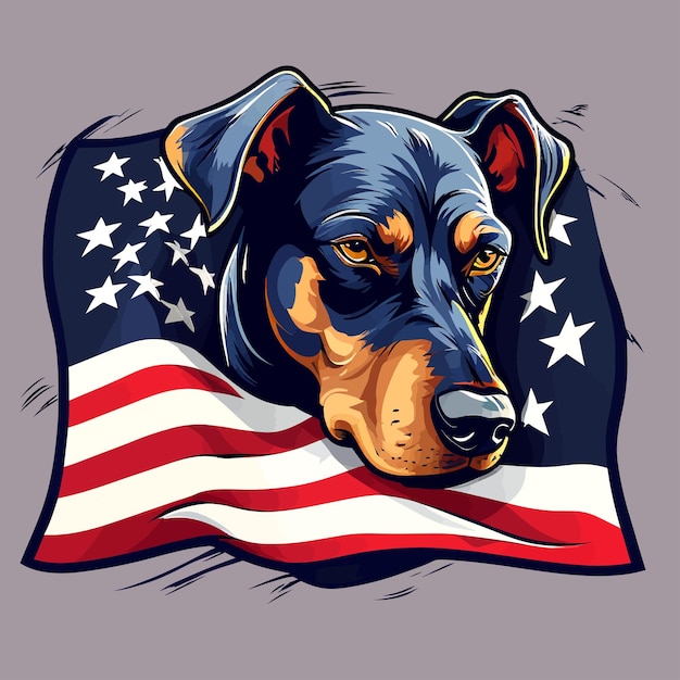 Vector vector hoofd van hond amerikaanse vlag logo ontwerp