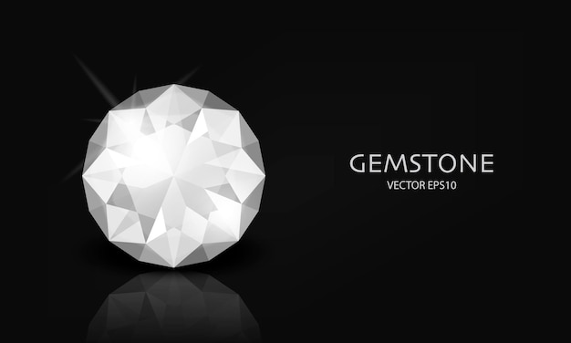 Vector Horizontal Banner with 3d Realistic White Transparent Gemstone Diamond Crystal Rhinestones Closeup on Black Jewerly Concept Design Template Clipart