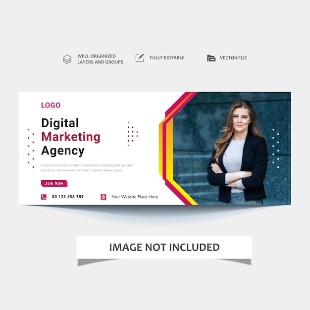 Векторный горизонтальный дизайн веб-баннера агентства цифрового маркетинга