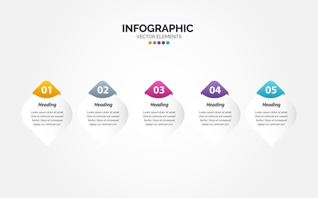 アイコンと 5 つのオプションまたはステップを使用したベクトル水平インフォ グラフィック細い線デザイン ビジネス コンセプトの水平インフォ グラフィックは、プレゼンテーション バナー ワークフロー レイアウトに使用できます