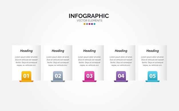 アイコンと 5 つのオプションまたはステップを使用したベクトル水平インフォ グラフィック細い線デザイン ビジネス コンセプトの水平インフォ グラフィックは、プレゼンテーション バナー ワークフロー レイアウトに使用できます
