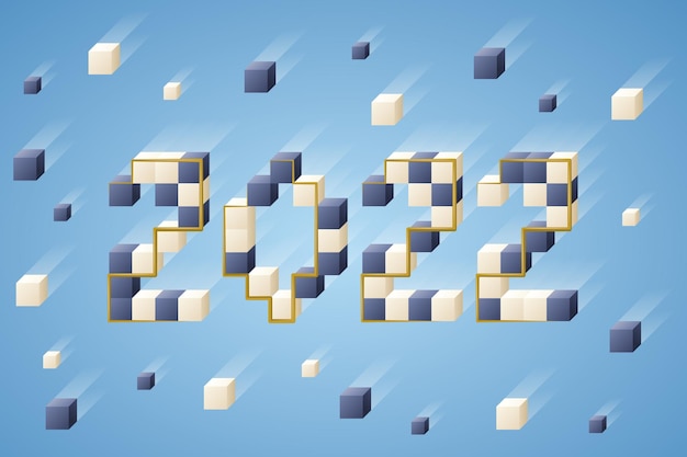 큐브로 만든 체적 번호 2022가 있는 벡터 가로 새해 배너입니다.