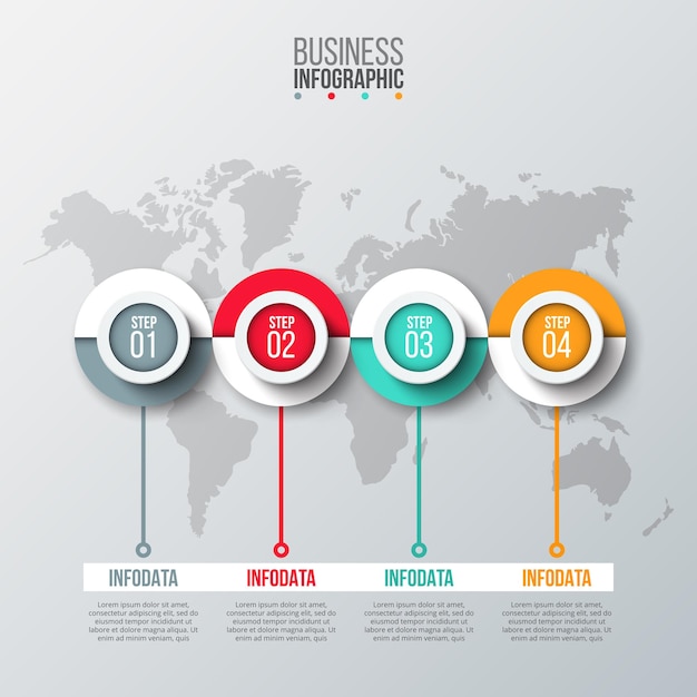 Vector horizontale proces infographic met 4 opties kaart achtergrond