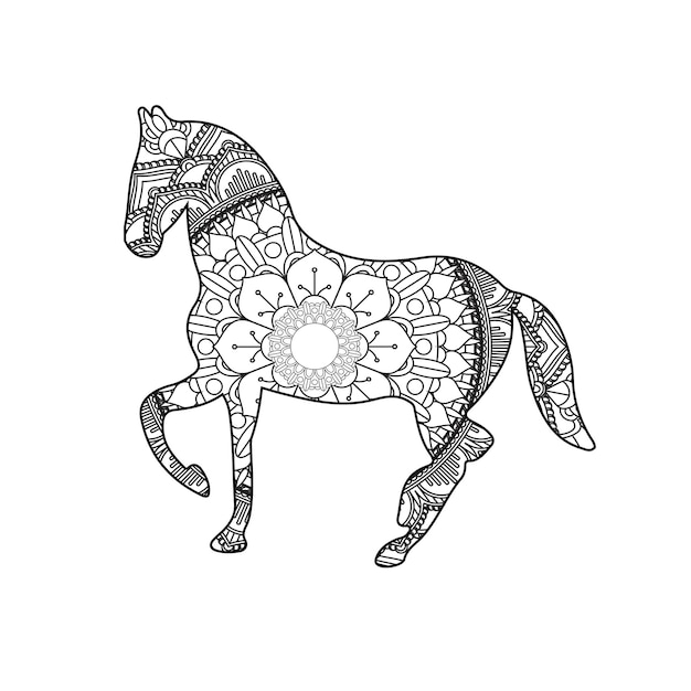 Vector horse mandala coloring pages for kids