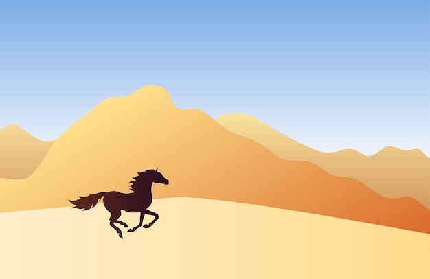 Vettore siluetta del cavallo di vettore nel paesaggio