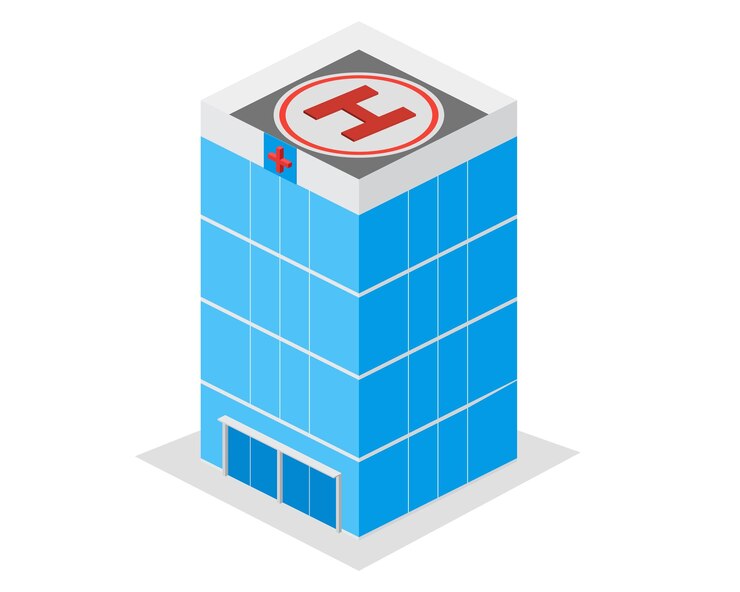 Vector hospital and helipad that is ready to work at all times isometric vector design
