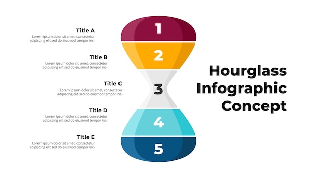 ベクトル砂時計hourglassInfographicプレゼンテーションスライドテンプレート成功へのステップバイステップ5オプション