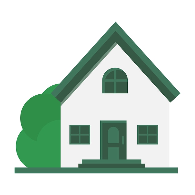 Vector house flat design brown color. Simple green house vector illustration isolated on white.