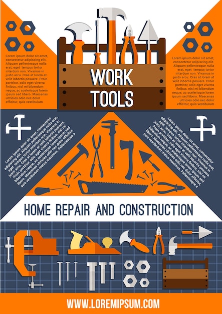 Vector house repair work tools poster