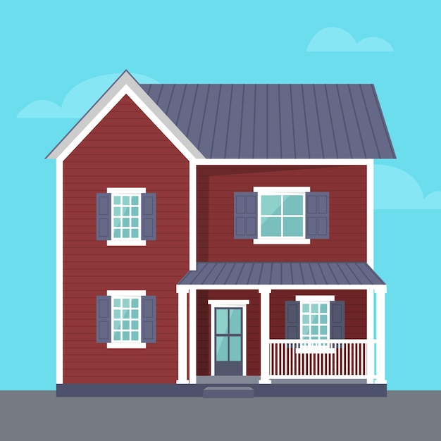 Vector house with porch red twostorey house with porch vector illustration