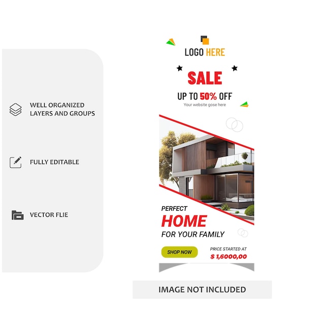 Vector huis te koop onroerend goed rollup banner sjabloonontwerp