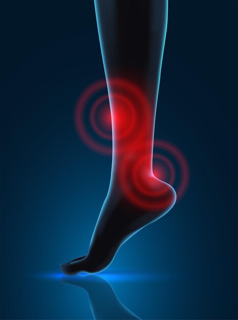 vector human foot blue contour and red spots of pain ready element for medicine and orthopedics