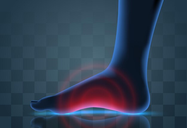 Vector human foot blue contour and red spots of pain ready element for medicine and orthopedics