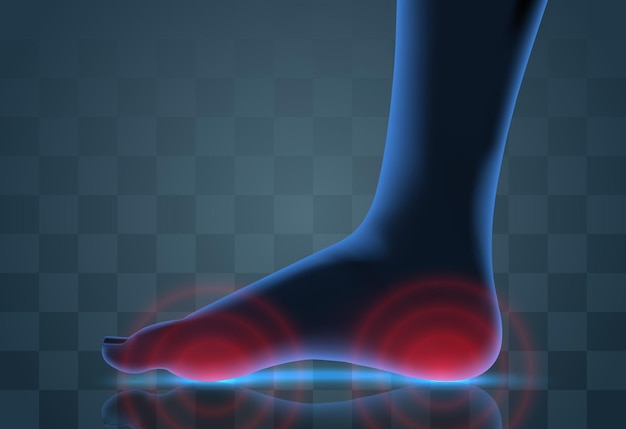 vector human foot blue contour and red spots of pain ready element for medicine and orthopedics