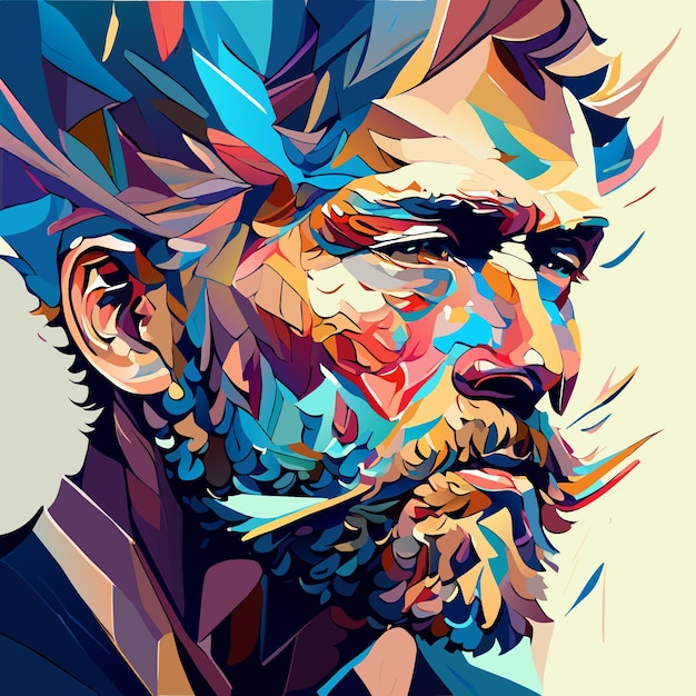 vector human portrait with color collage