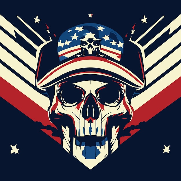 Premium Vector | Vector human skull in iconic american flag colors