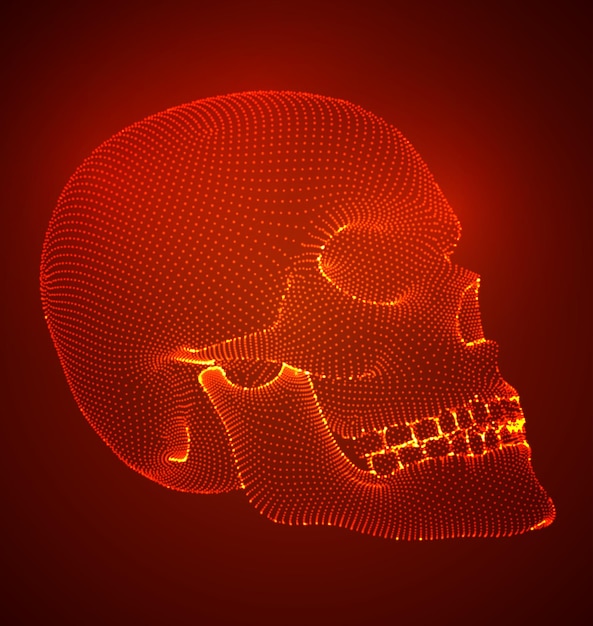 色の背景に人間の頭蓋骨をベクトルします。死、ハロウィーン、死者の日、ハッカーの攻撃の象徴