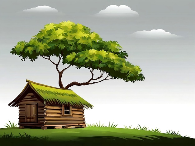 Vector Hut with tree vector isolated