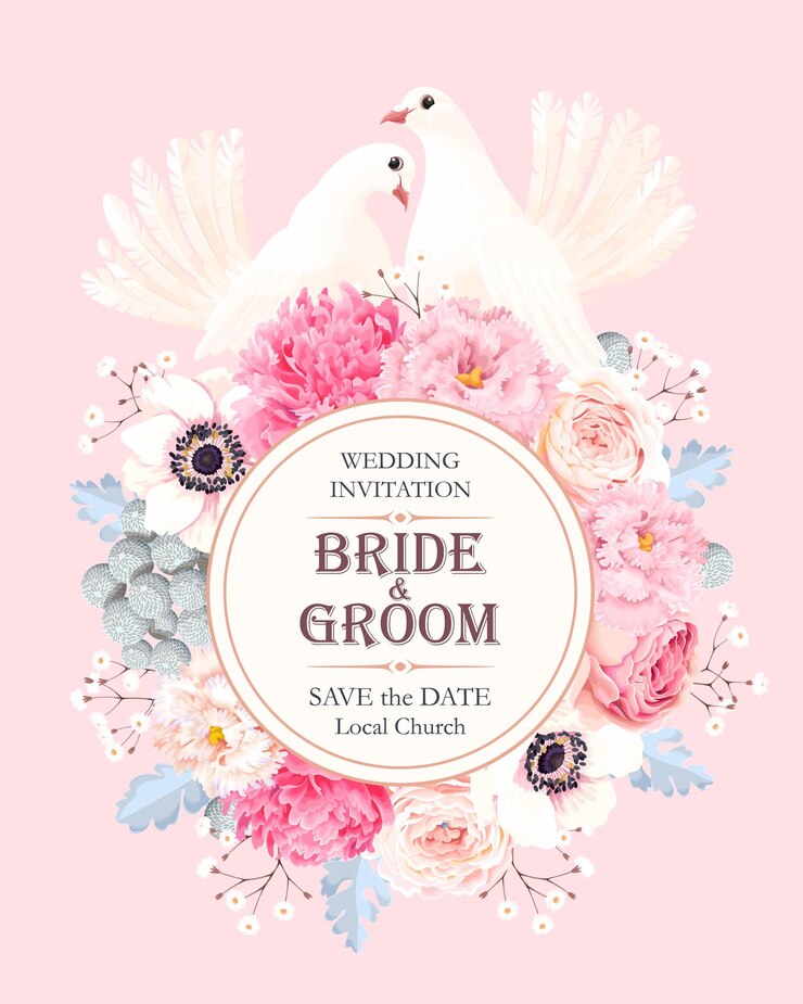 Vector vector huwelijksuitnodiging met vintage bloem