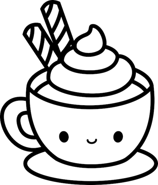 a vector of a ice coffee with cream in black and white coloring