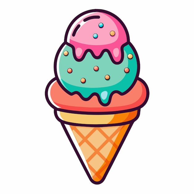 Vector ice cream cone cartoon icon illustration