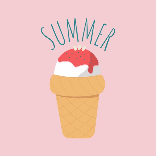 Vector ice cream in the flat style With the inscription summer A bright summer illustration