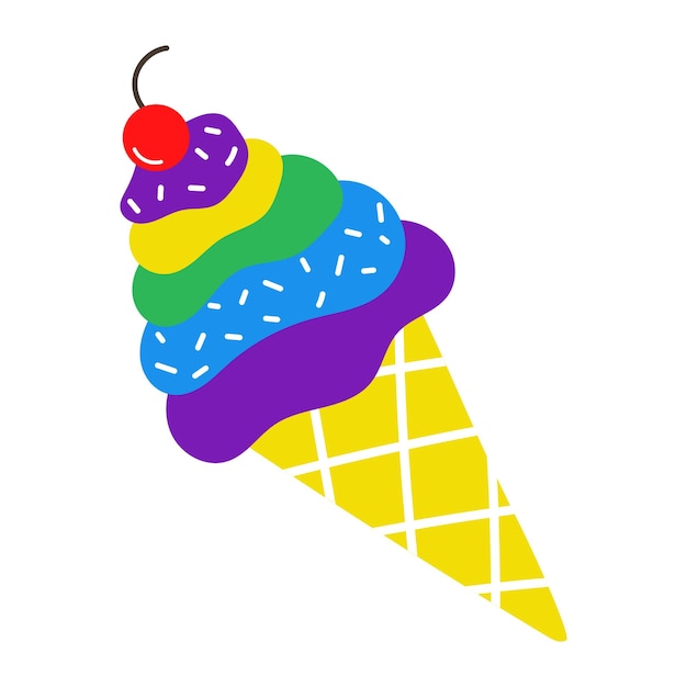 Vector ice cream in rainbow colors LGBT ice cream with cherry Summer sweet dessert