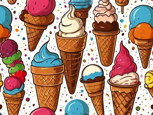 Vector vector ice cream seamless pattern on white background ice cream doodle illustration background assor