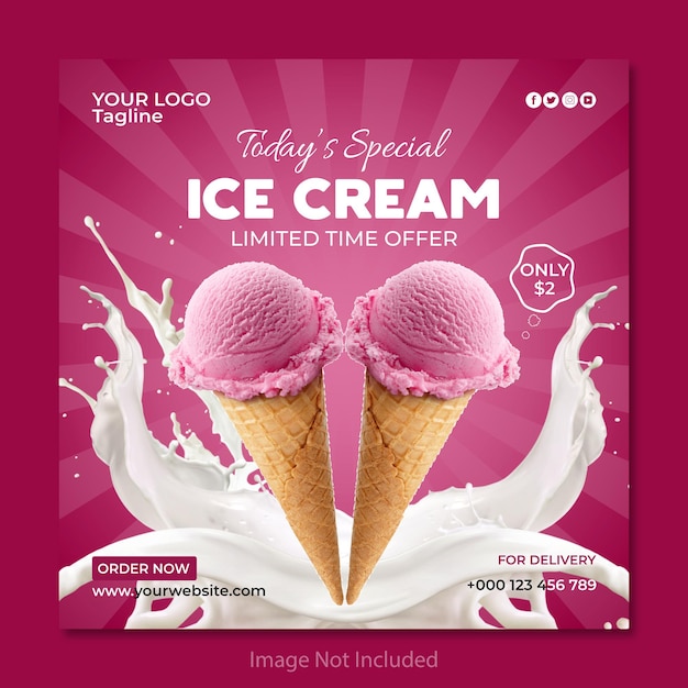 Vector ice cream social media post and banner instagram square post tamplate vector