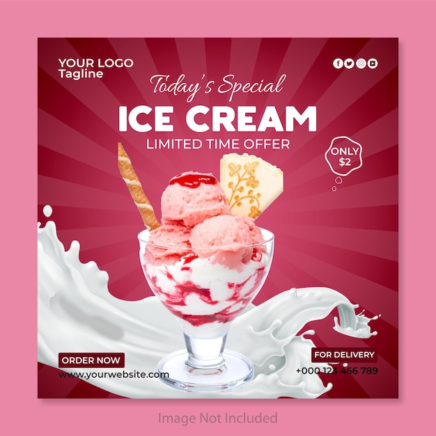 Vector ice cream social media post and banner instagram square post tamplate vector