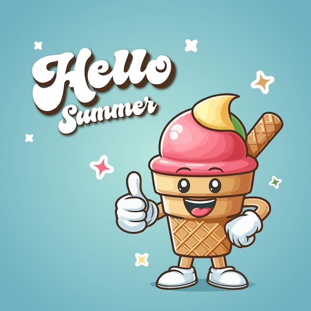 Illustrazione di sfondo estiva del personaggio di gelato vettoriale