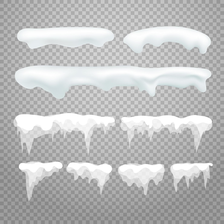 Vector つららとsnowcap要素を透明な背景にベクトルします。雪の効果のベクトルコレクション