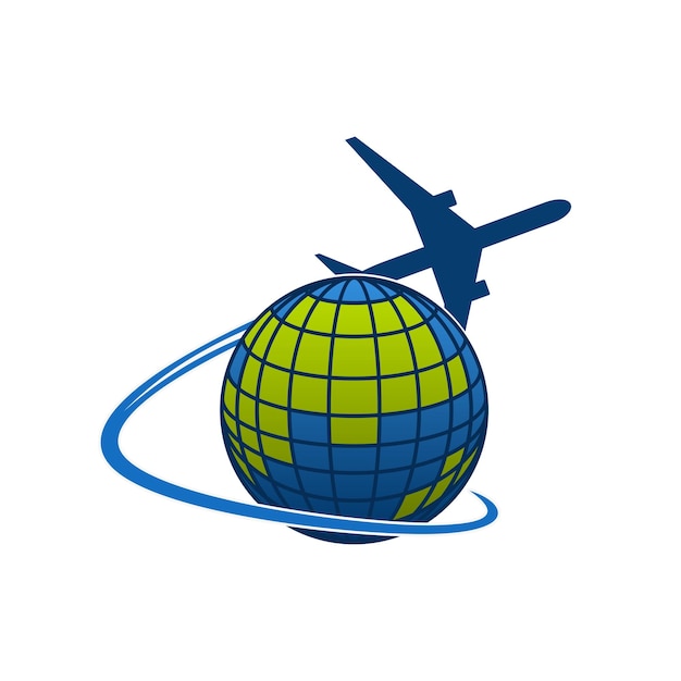 Vector vector icon of airplane jet over globe world