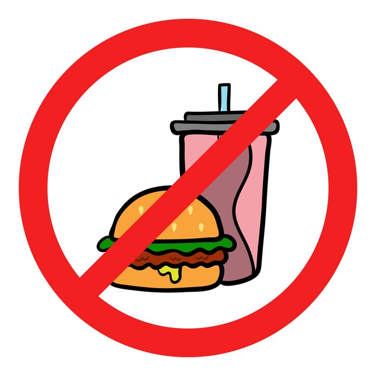 Vector icon banning fast food in the style of flat for web design and internet