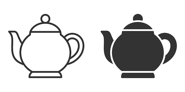 vector icon of classic teapot in solid and outline version